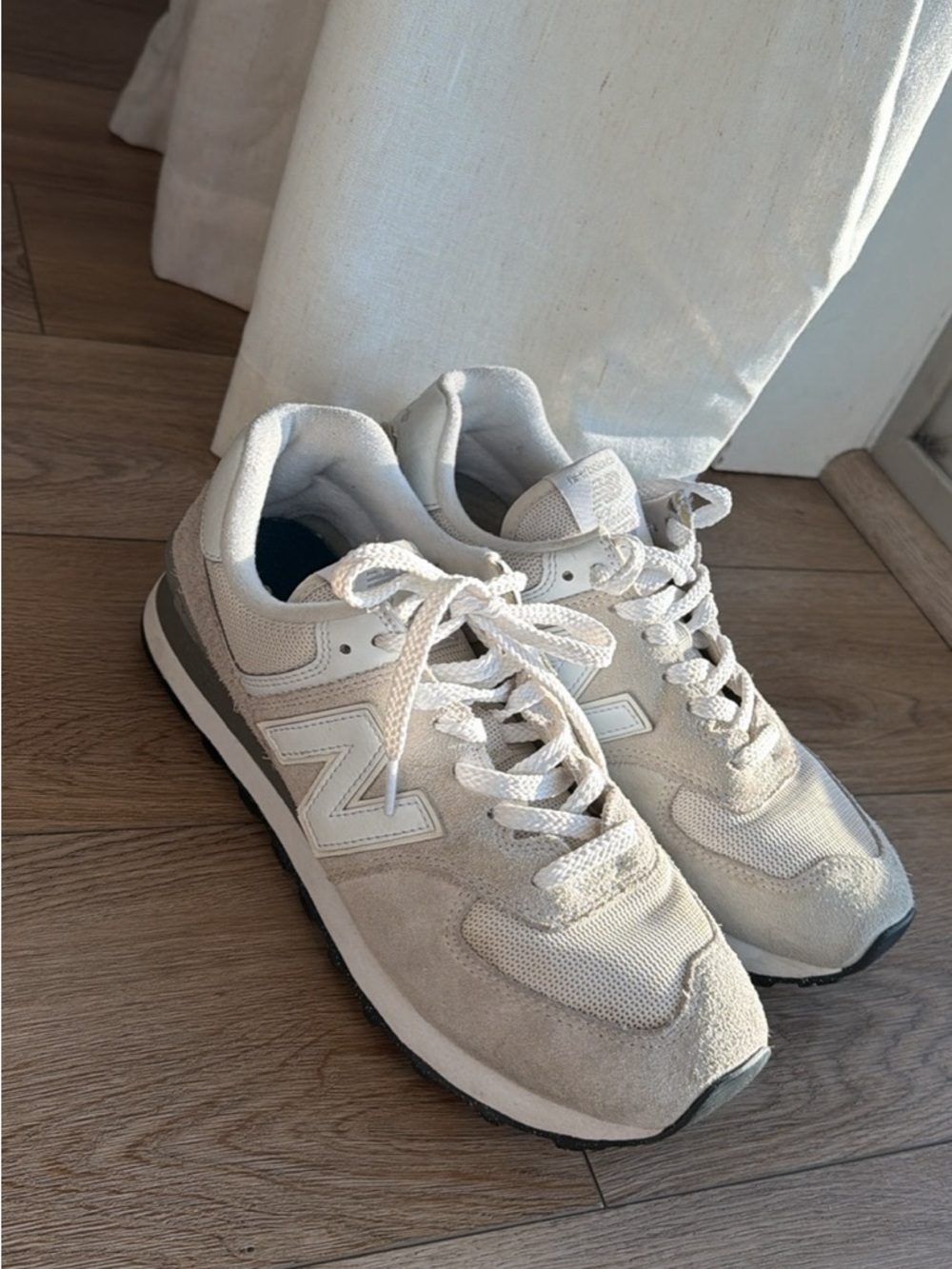 New Balance Cream and Gray Classic Sneakers